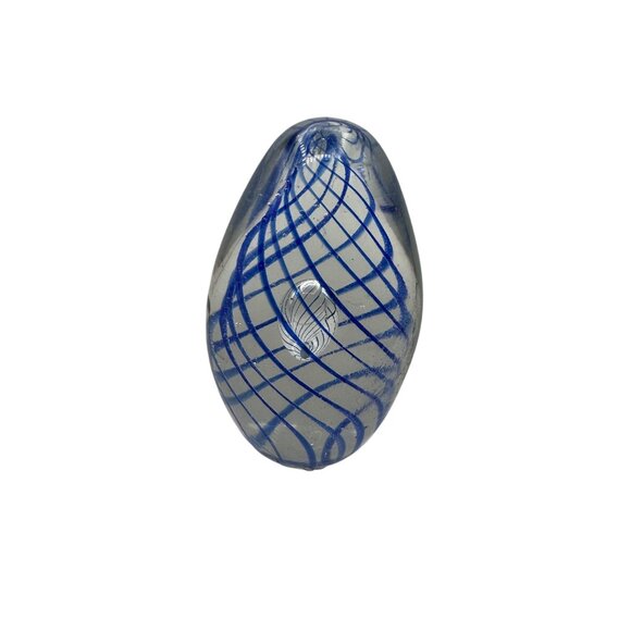 Handcrafted Blue Swirl Clear Glass Paperweight With Intricate Spiral Design - Picture 2 of 3